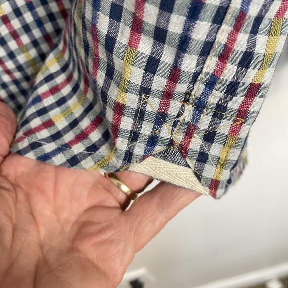 Carbon 2 Cobalt Shirt Men Large Blue Red Geometric Stripe Business Casual Preppy - Picture 9 of 12